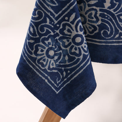 Blue Floral Handcrafted Block Printed Cotton Dining Tablecloth