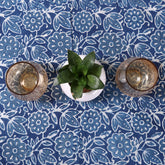 Blue Floral Handcrafted Block Printed Cotton Dining Tablecloth