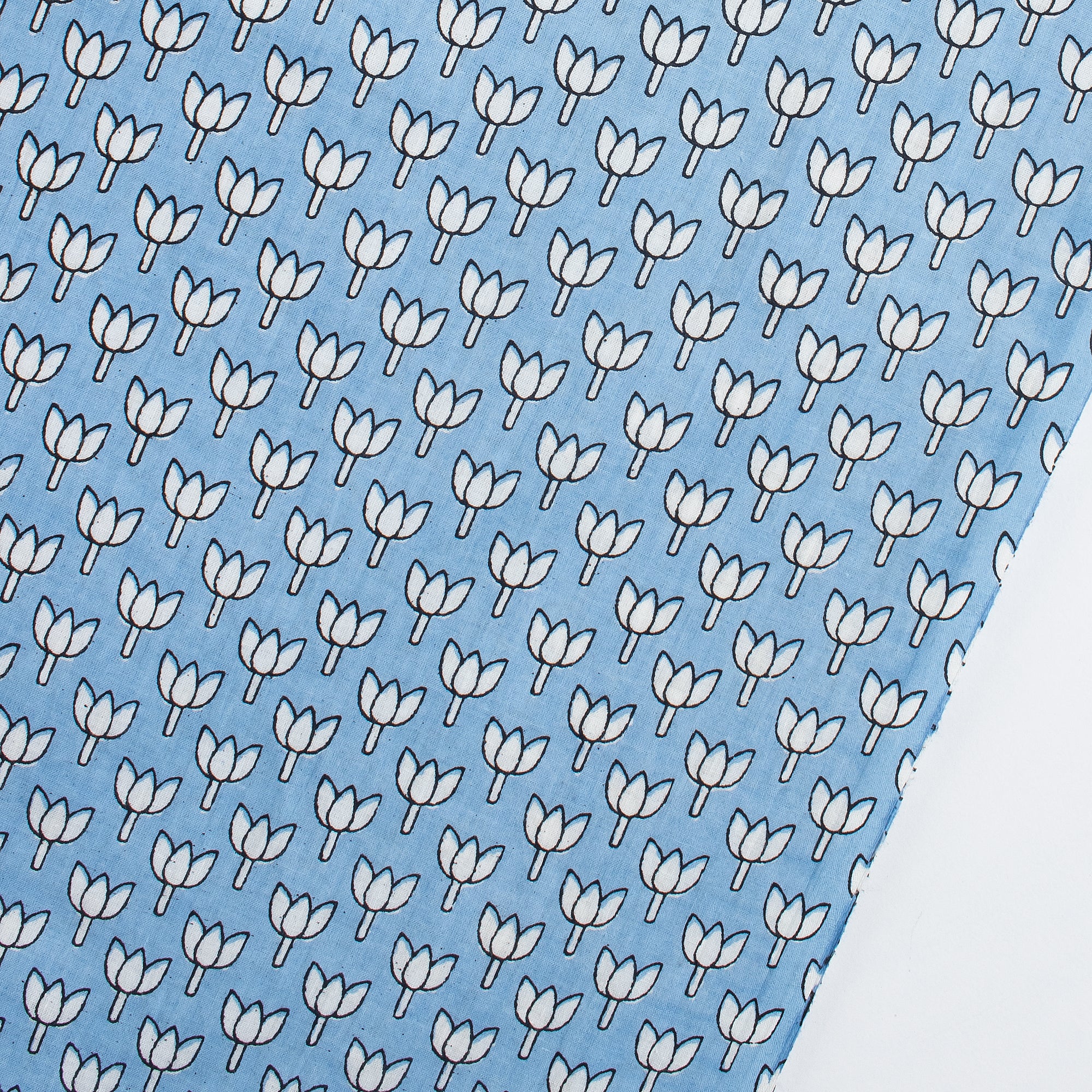 Blue Floral Indian Block Print Fabric