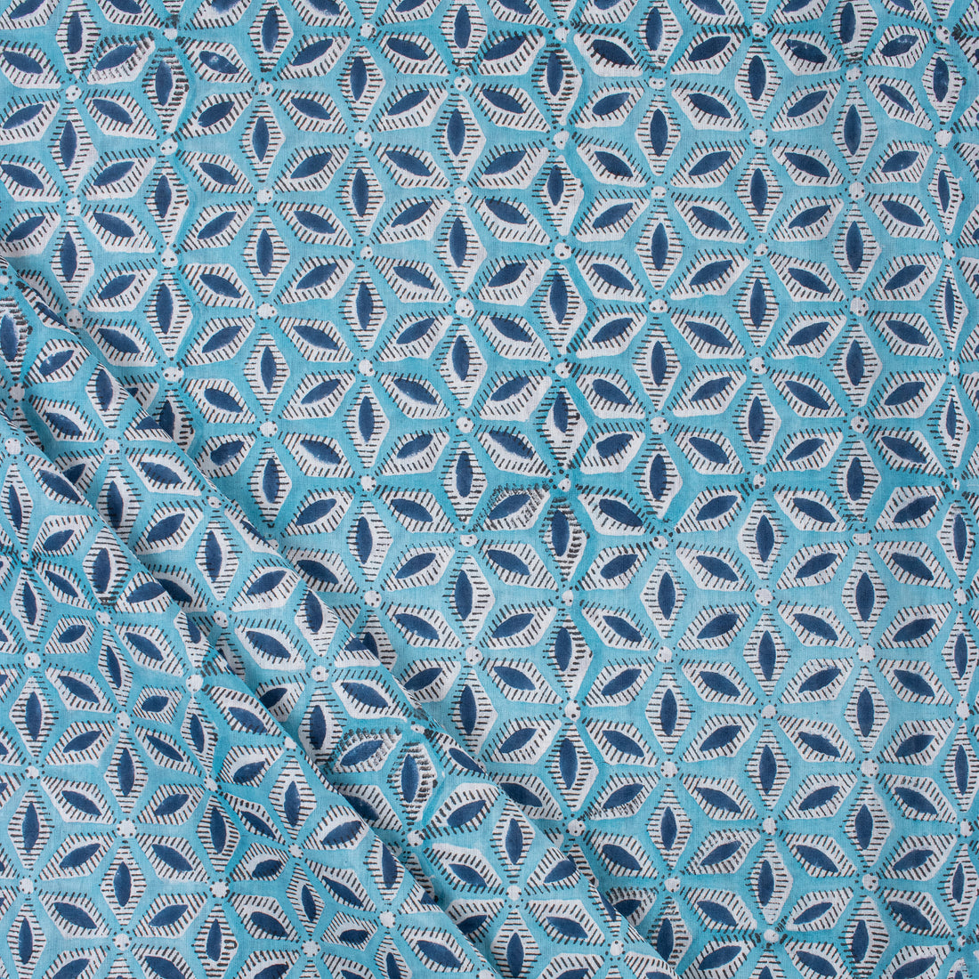 Blue Floral Indian Block Print Fabric