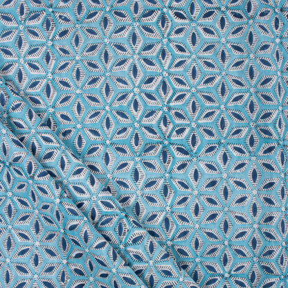 Blue Floral Indian Block Print Fabric