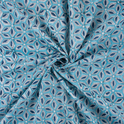 Blue Floral Indian Block Print Fabric