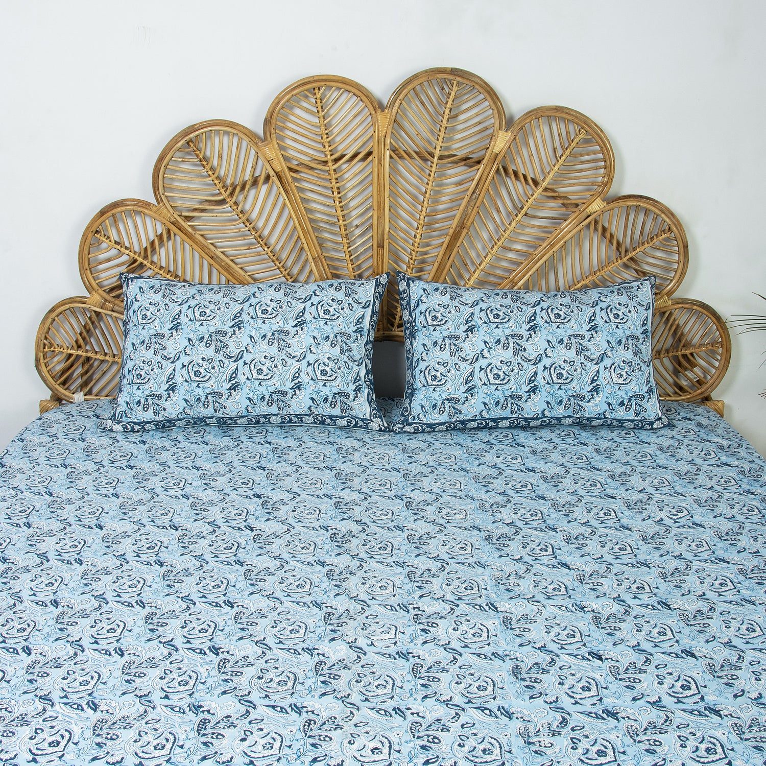 Blue Floral Indian Hand Block Print Pure Cotton Bedsheet