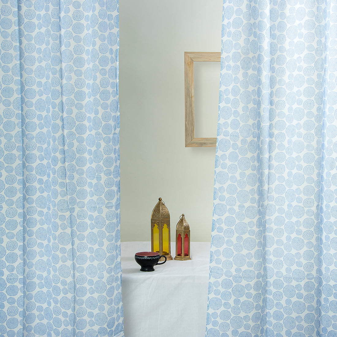 Blue Floral Indian Handmade Cotton Curtains Online