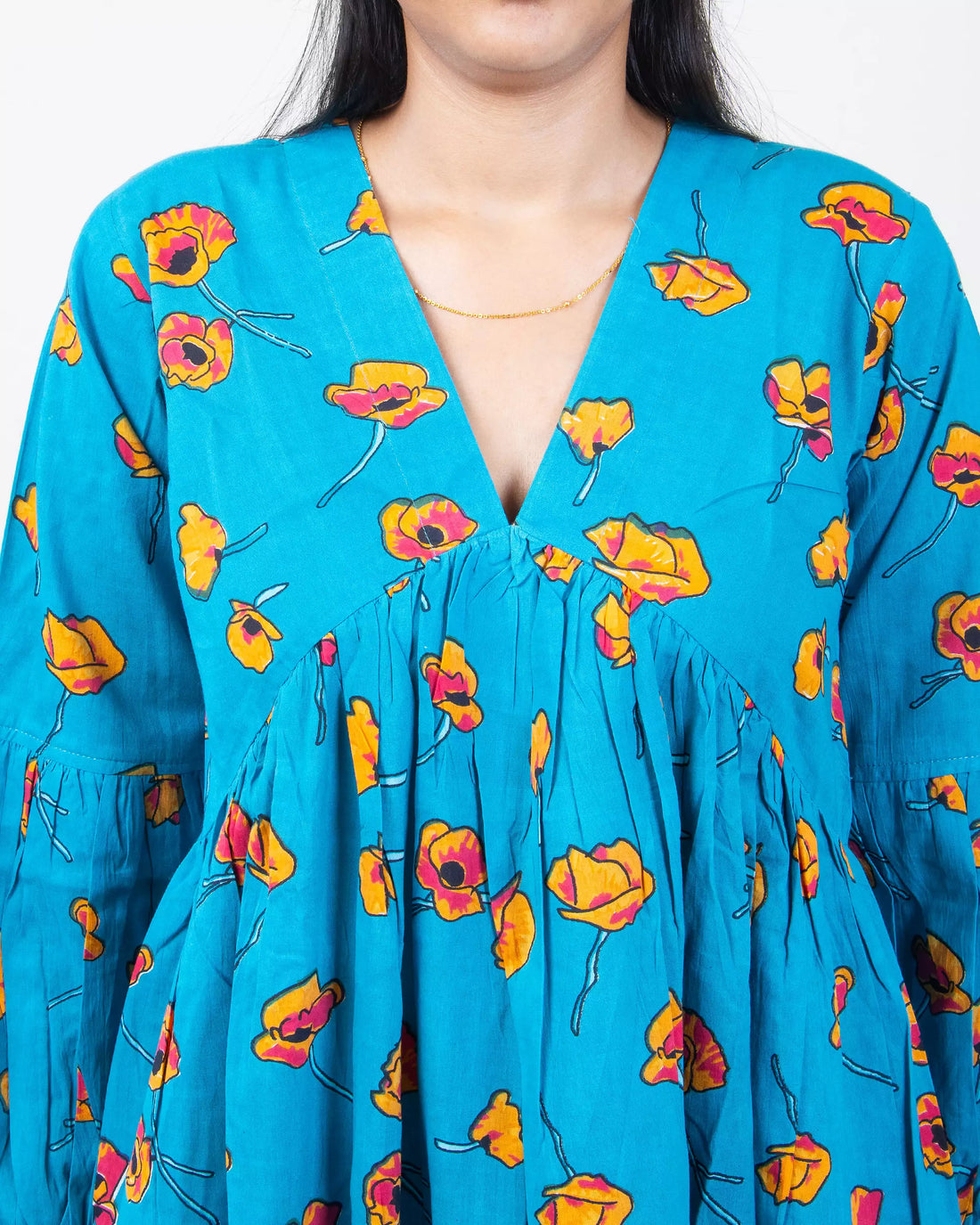 Blue Floral Maxi Dress Hand Block Printed In India