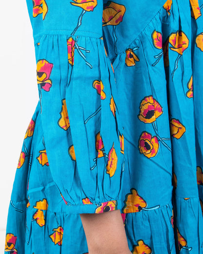 Blue Floral Maxi Dress Hand Block Printed In India