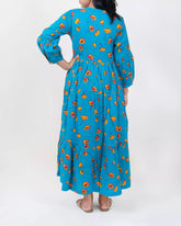 Blue Floral Maxi Dress Hand Block Printed In India
