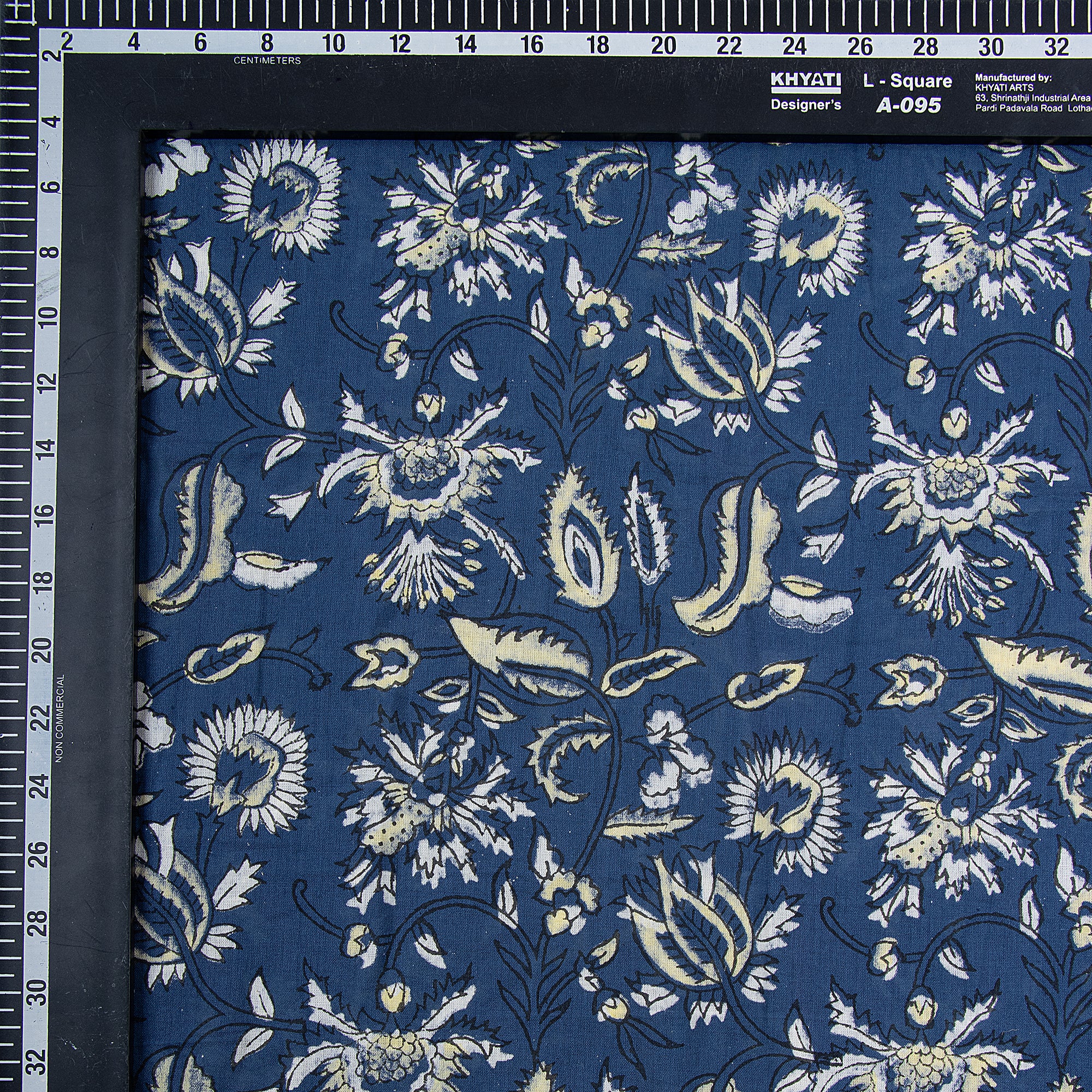 Blue Floral Pure Cotton Hand Block Print Dabu Fabric