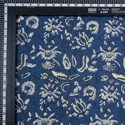 Blue Floral Pure Cotton Hand Block Print Dabu Fabric