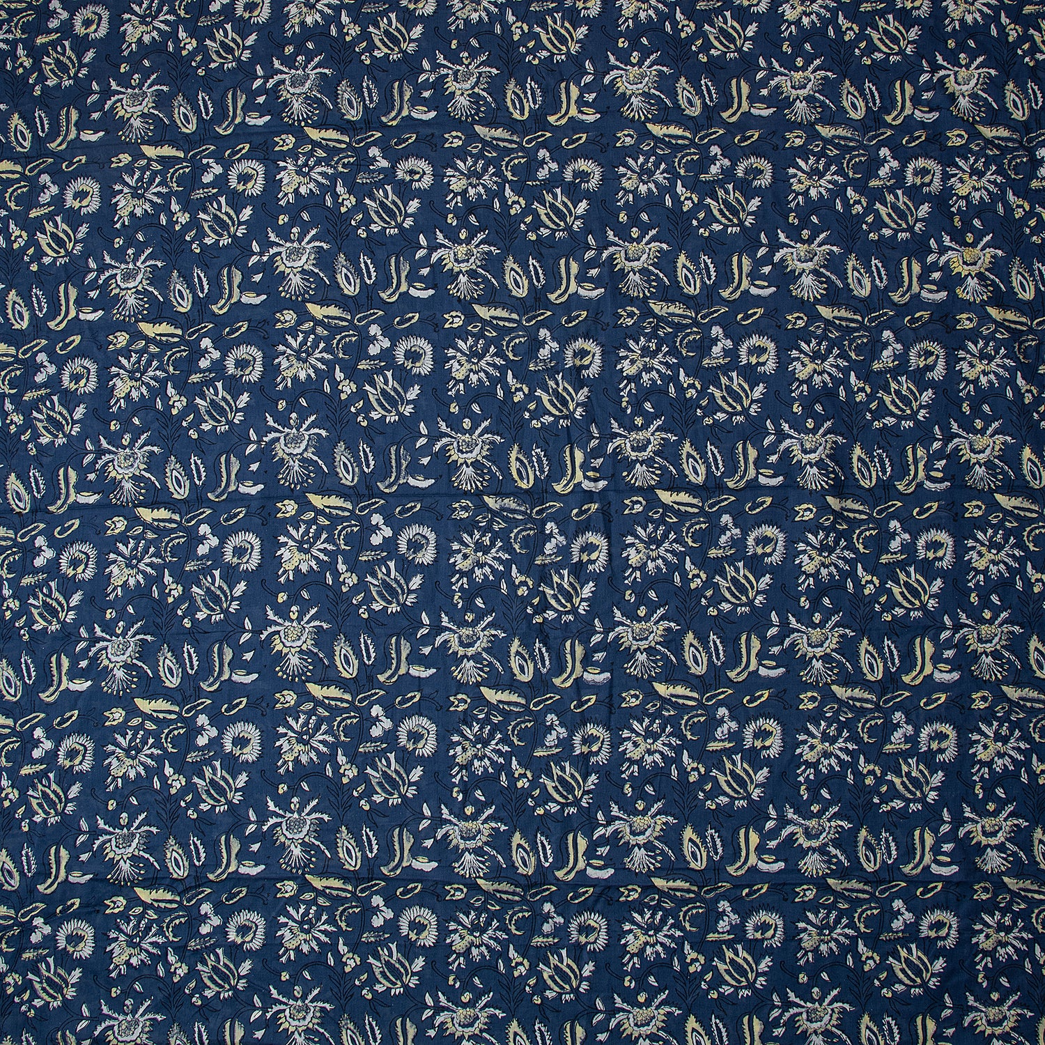 Blue Floral Pure Cotton Hand Block Print Dabu Fabric