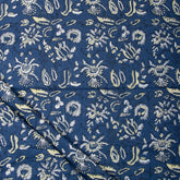 Blue Floral Pure Cotton Hand Block Print Dabu Fabric