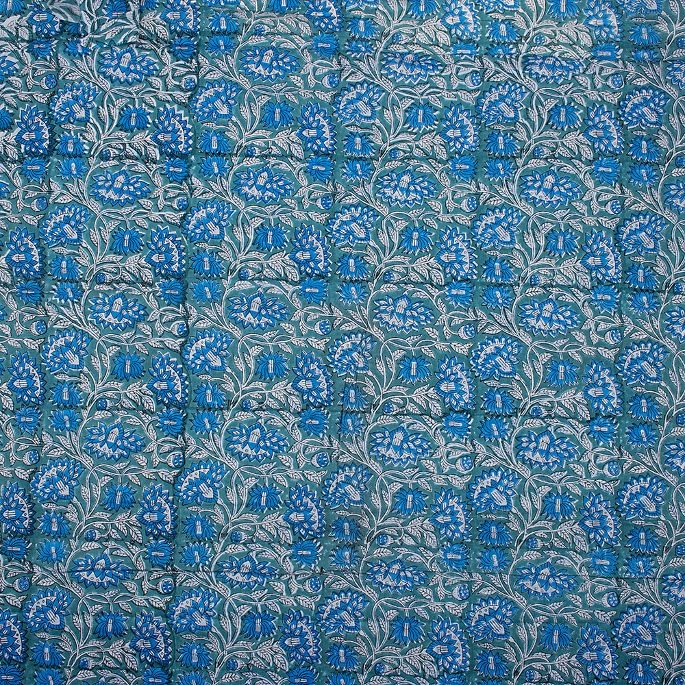 Blue Floral Pure Cotton Hand Block Printed Fabric