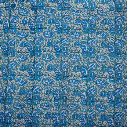Blue Floral Pure Cotton Hand Block Printed Fabric