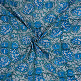 Blue Floral Pure Cotton Hand Block Printed Fabric