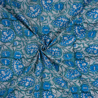 Blue Floral Pure Cotton Hand Block Printed Fabric