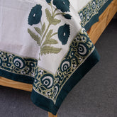 Blue Floral Revversible Hand Block Print Cotton Bedsheet
