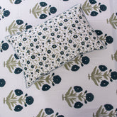 Blue Floral Revversible Hand Block Print Cotton Bedsheet