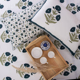 Blue Floral Revversible Hand Block Print Cotton Bedsheet