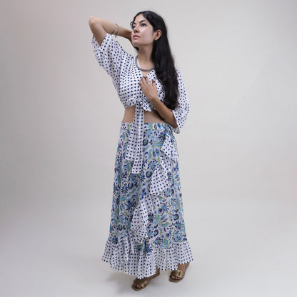 Blue Floral Stylish Cotton Midi Dress For Women&