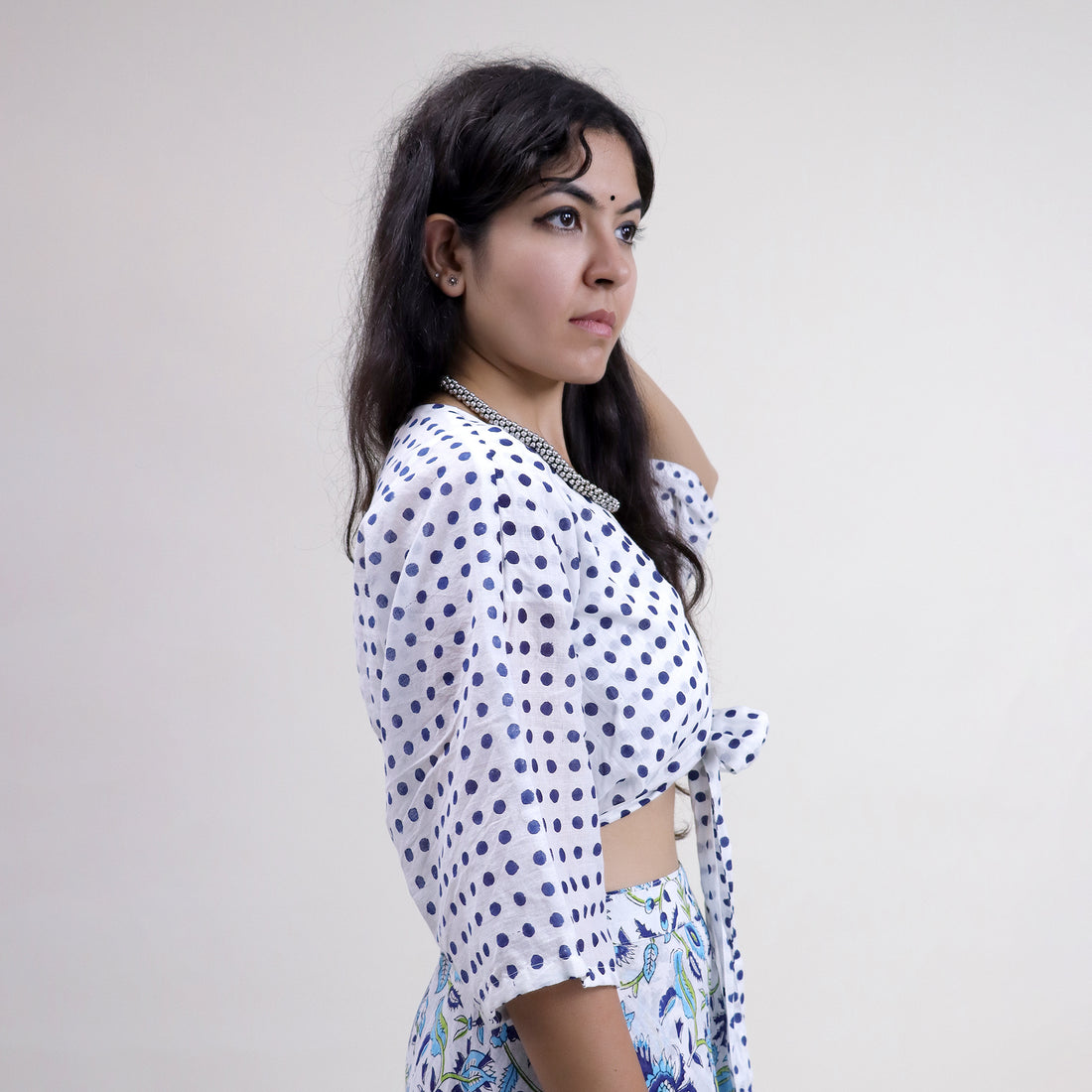 Blue Floral Stylish Cotton Midi Dress For Women&