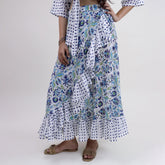 Blue Floral Stylish Cotton Midi Dress For Women&