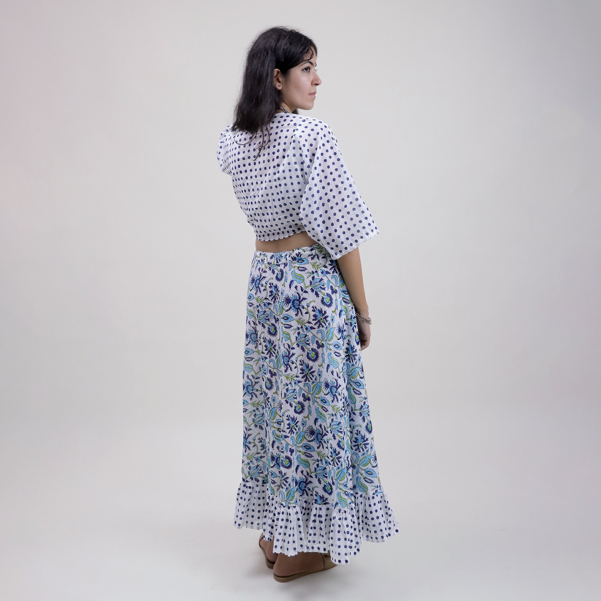 Blue Floral Stylish Cotton Midi Dress For Women&