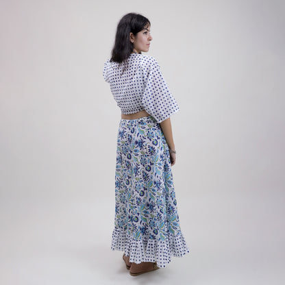 Blue Floral Stylish Cotton Midi Dress For Women&