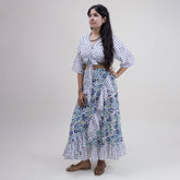 Blue Floral Stylish Cotton Midi Dress For Women&