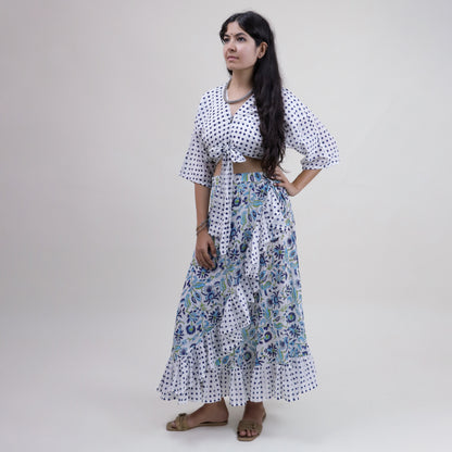 Blue Floral Stylish Cotton Midi Dress For Women&