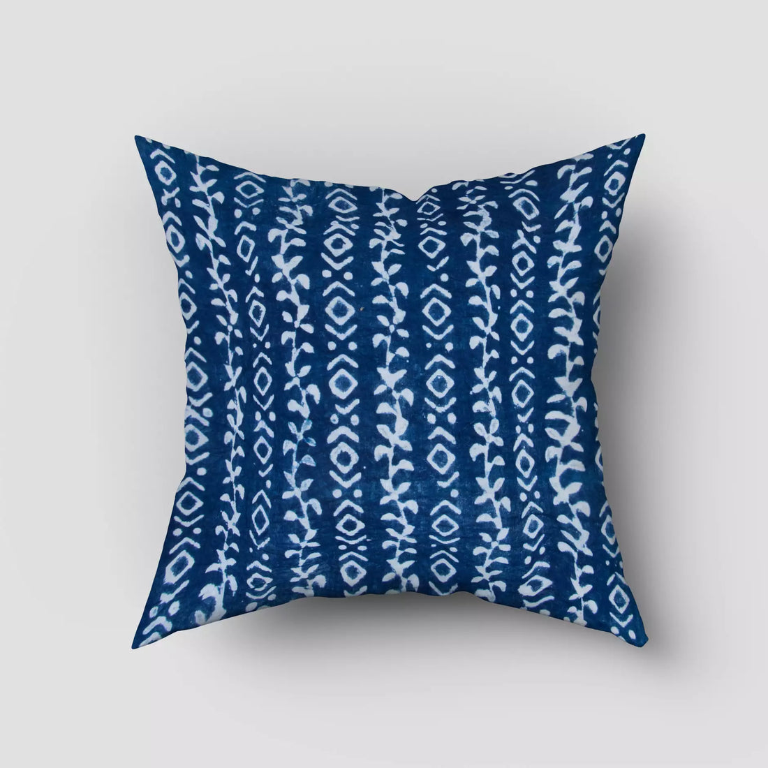 Blue Geometric Hand Block Printed Indigo Cotton Cushion Cover