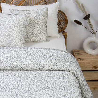 Blue Geometrical Cotton Hand Block Print Kantha Quilt Blanket