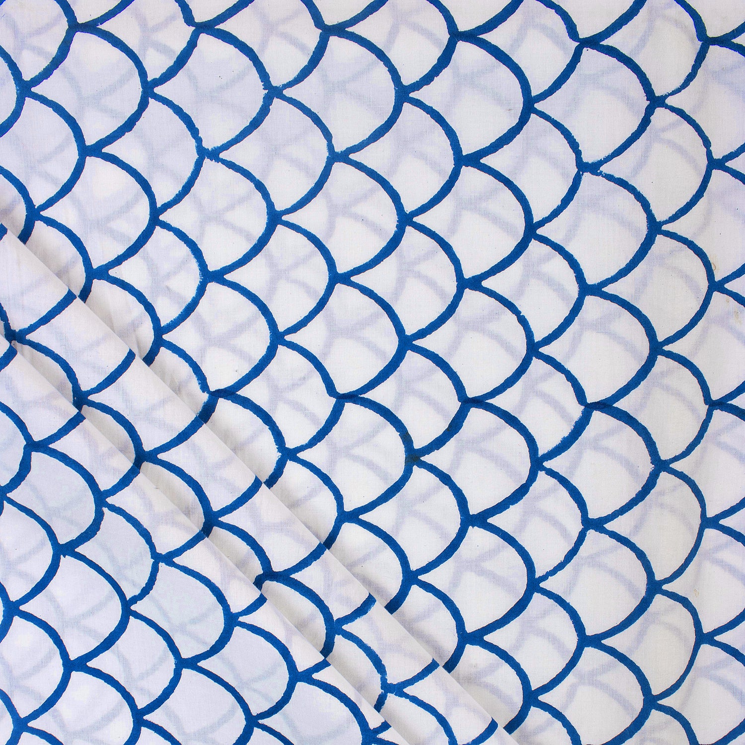 Blue Geometrical Pure Cotton Hand Block Print Fabric