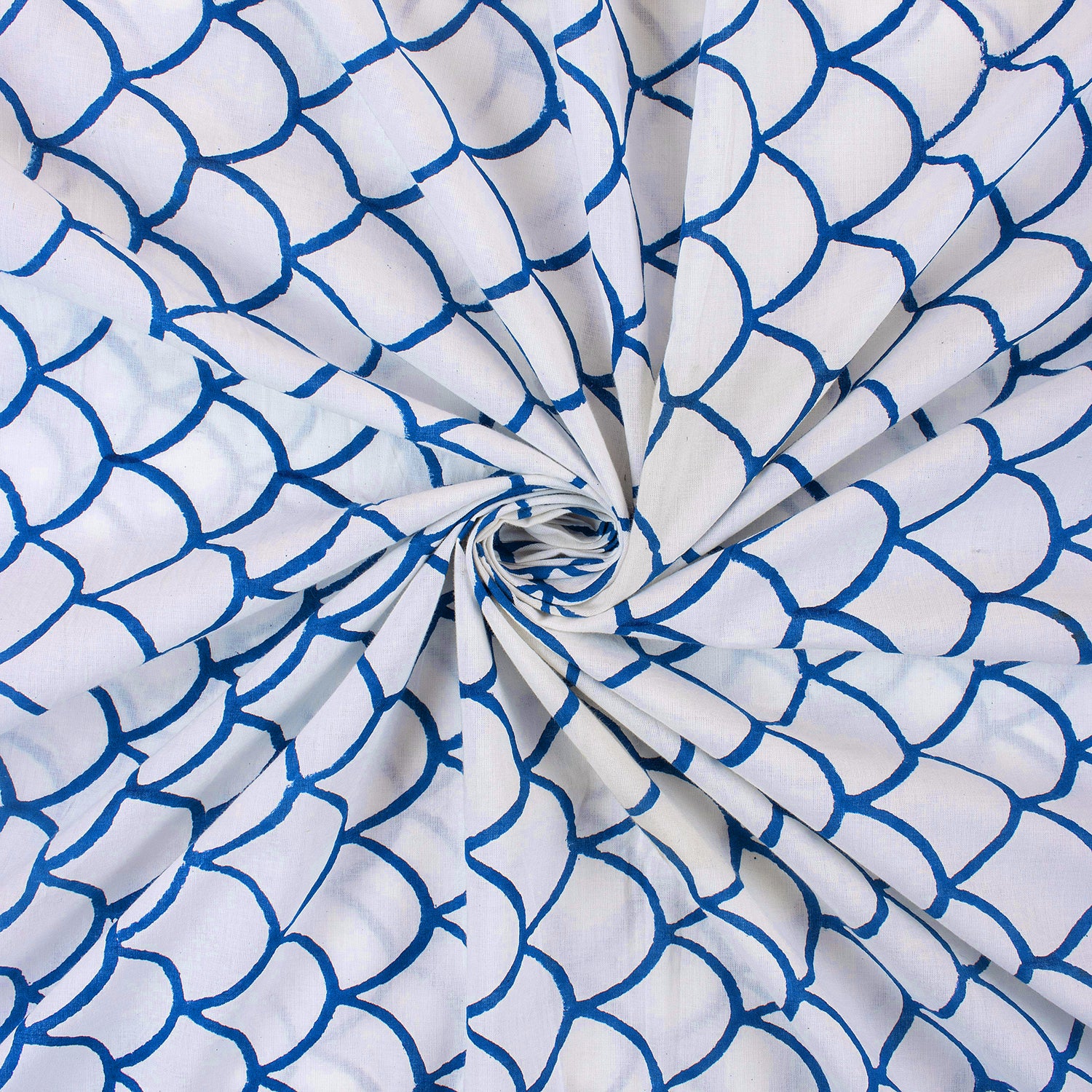 Blue Geometrical Pure Cotton Hand Block Print Fabric