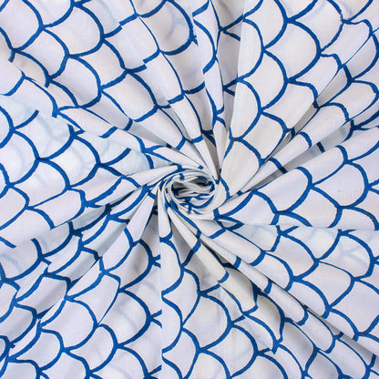 Blue Geometrical Pure Cotton Hand Block Print Fabric