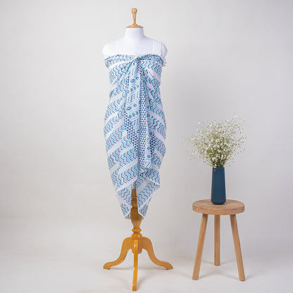 Blue Hand Block Print Beach Sarong Wrap For Women