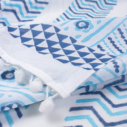 Blue Hand Block Print Beach Sarong Wrap For Women