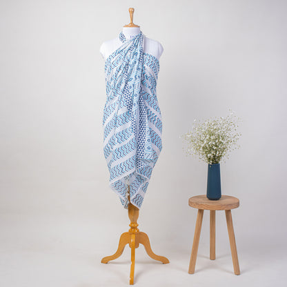 Blue Hand Block Print Beach Sarong Wrap For Women