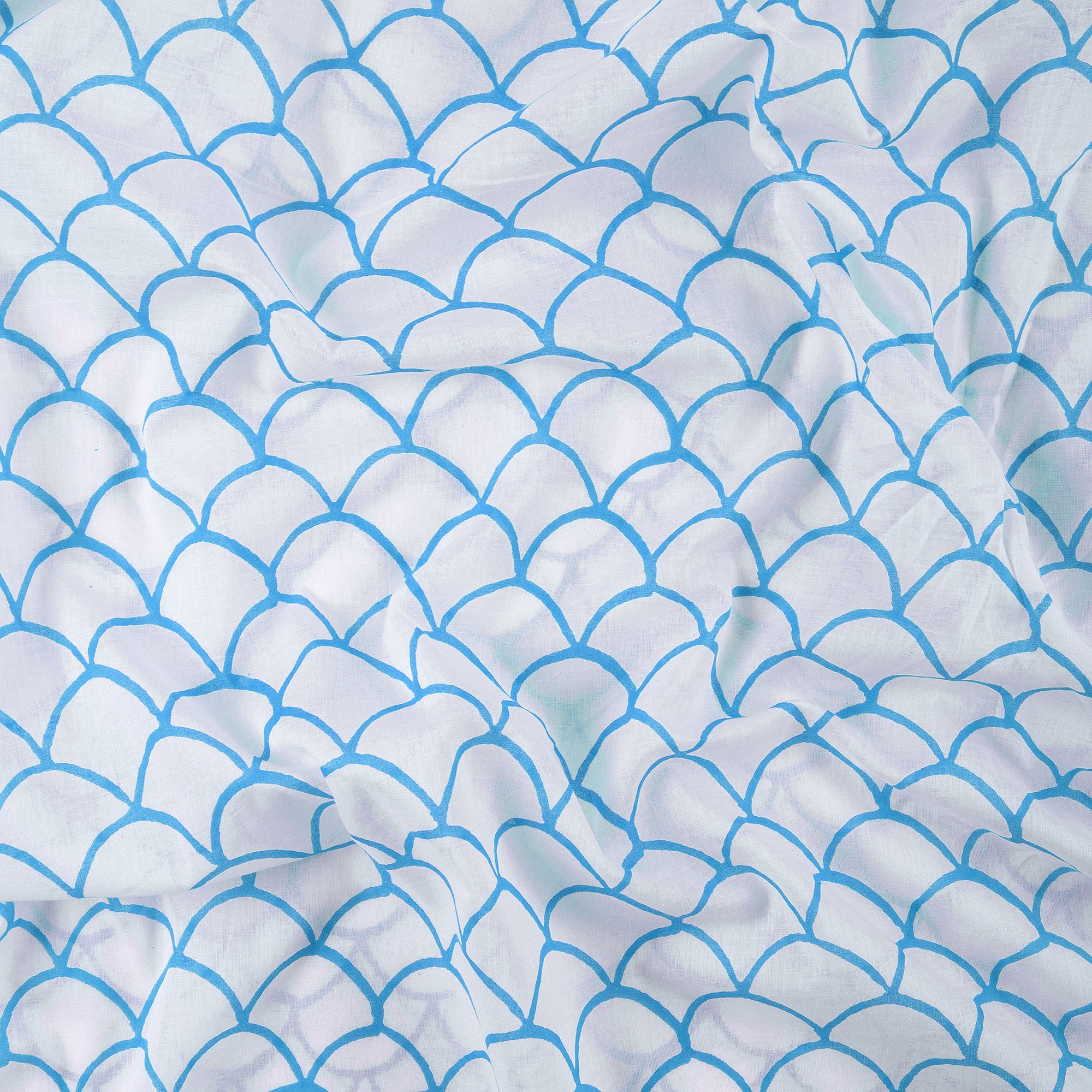 Blue Hand Block Print Voile Fabric