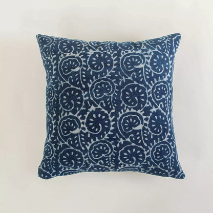 Blue Hand Block Printed Canvas Bed Cushion Cover