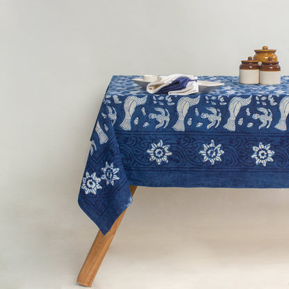 Blue Hand Block Printed Cotton Dinning Table Cloth