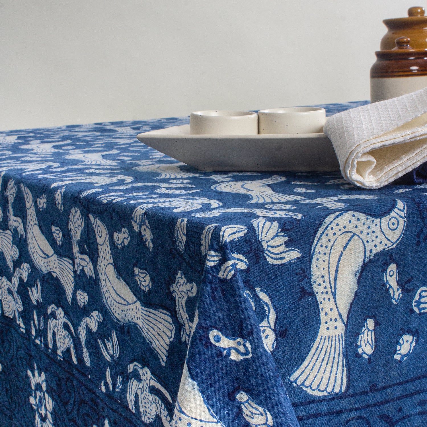 Blue Hand Block Printed Cotton Dinning Table Cloth