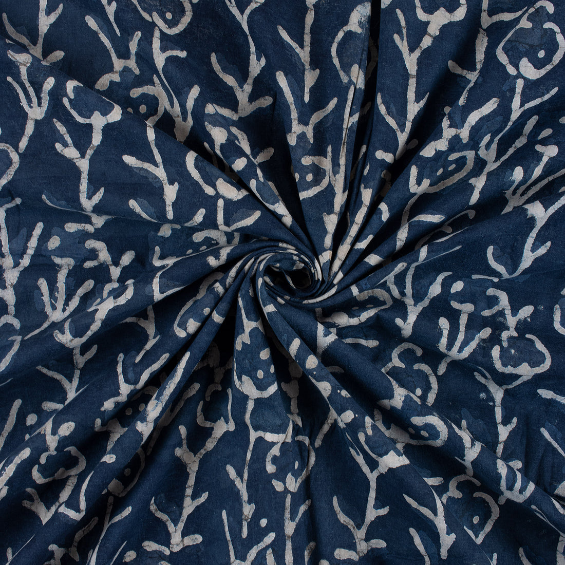 Blue Indigo Cotton Fabric Floral Print