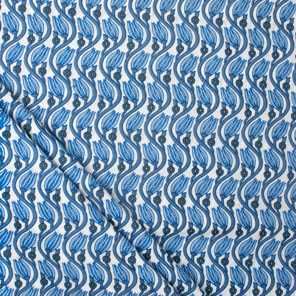 Blue Leaf Hand Block Printed Cotton Fabric