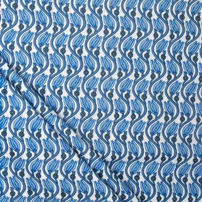 Blue Leaf Hand Block Printed Cotton Fabric