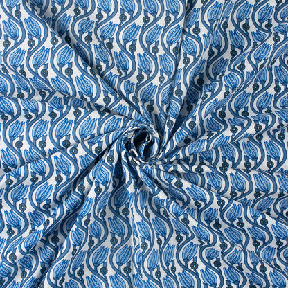 Blue Leaf Hand Block Printed Cotton Fabric