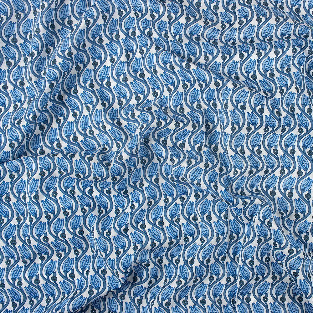 Blue Leaf Hand Block Printed Cotton Fabric