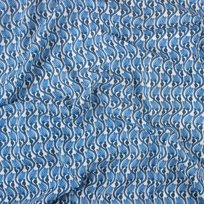 Blue Leaf Hand Block Printed Cotton Fabric