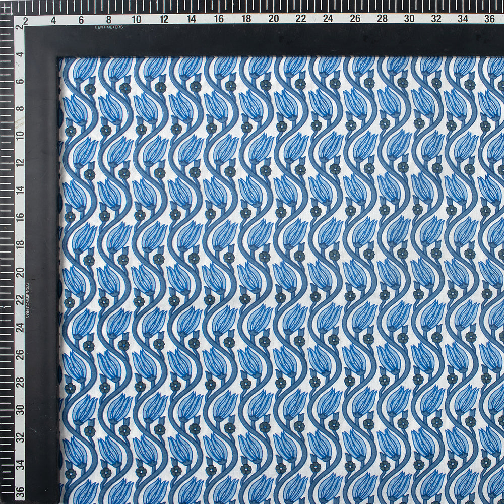 Blue Leaf Hand Block Printed Cotton Fabric