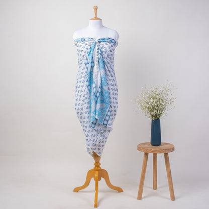 Blue Leaf Indian Hand Block Print Sarong For Women
