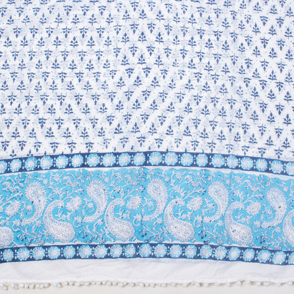 Blue Leaf Indian Hand Block Print Sarong For Women